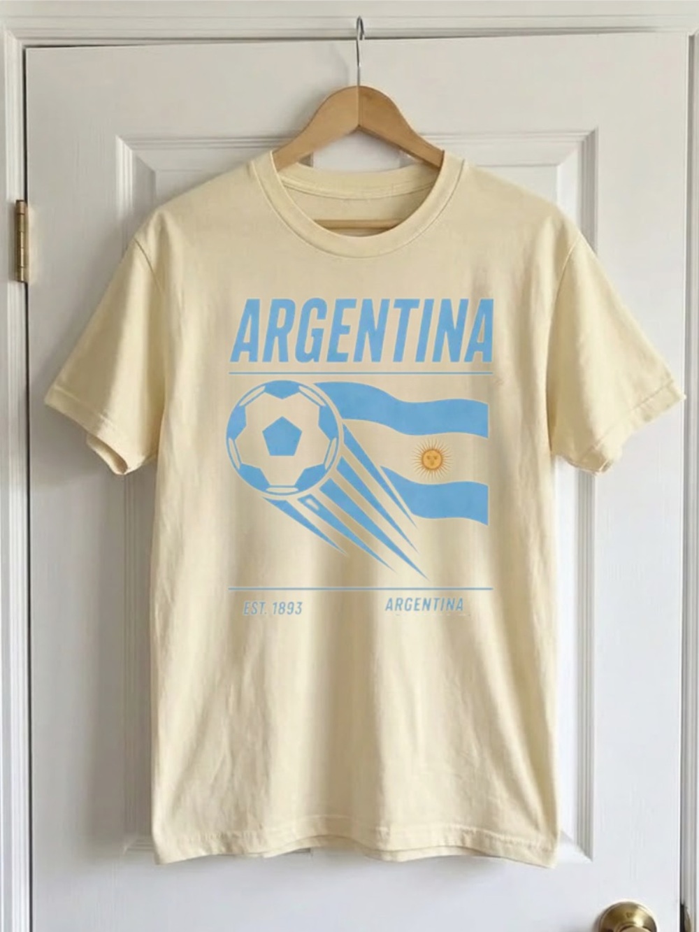 Argentina Soccer World Cup Graphic Tee -Off White with Light Blue